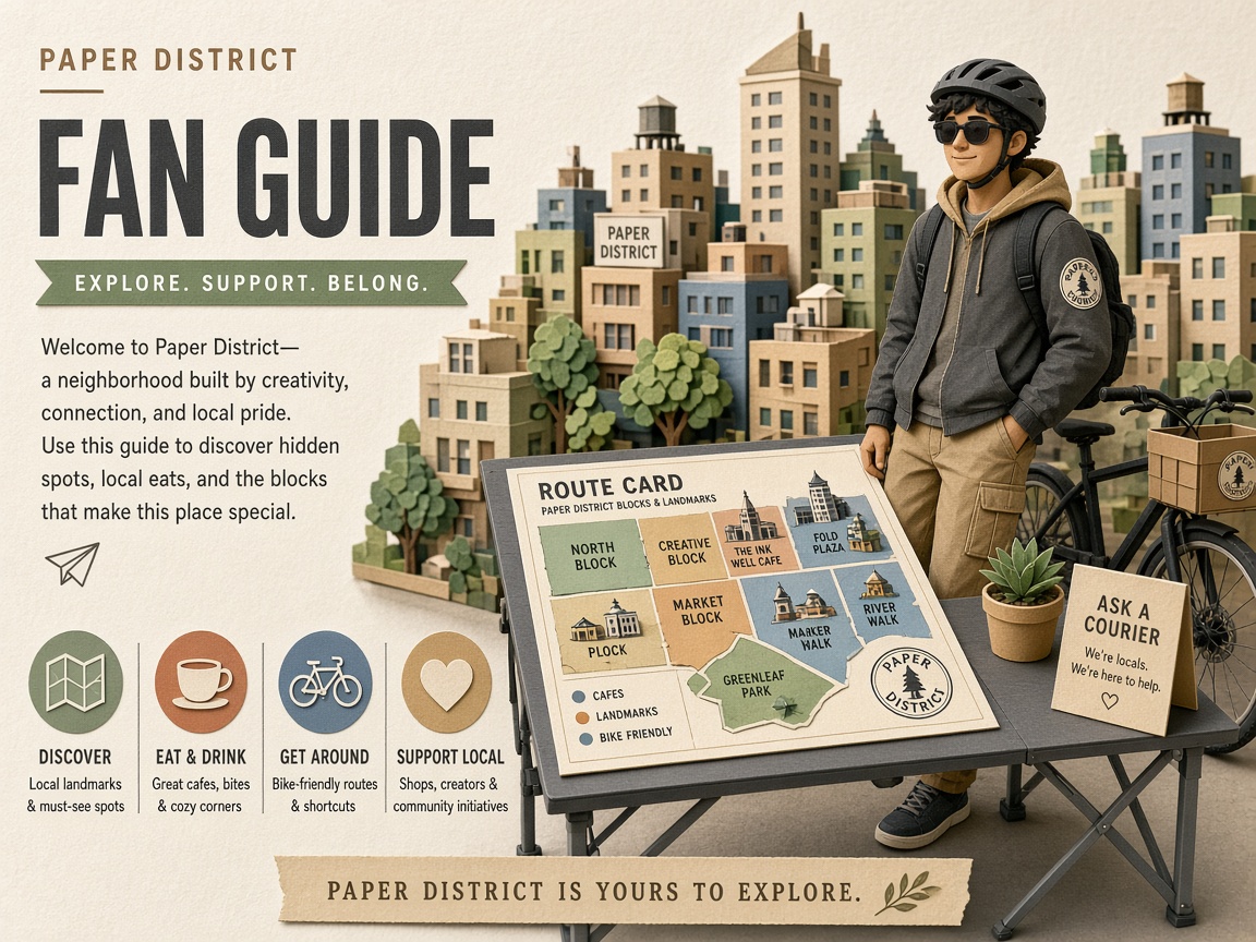 Fold Runner reviewing a Route Card map beside Cafe Corner in Paper District