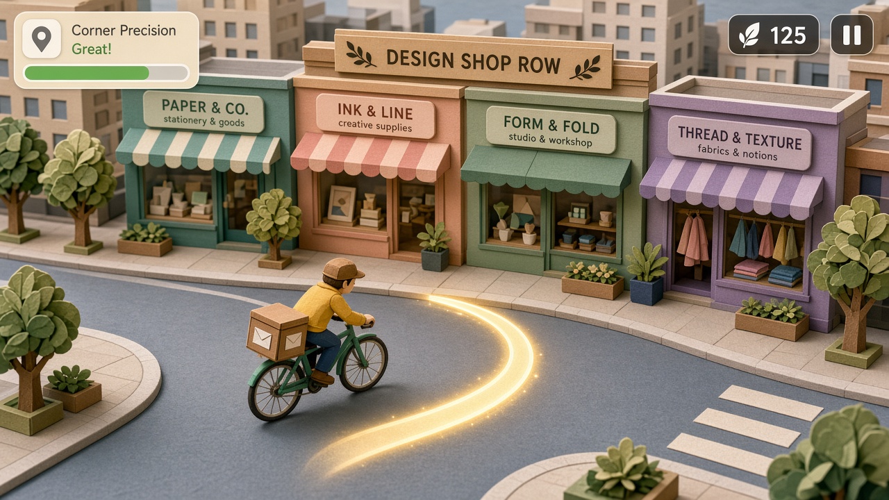 Smooth Corner Precision turn along Design Shop Row in Paper District