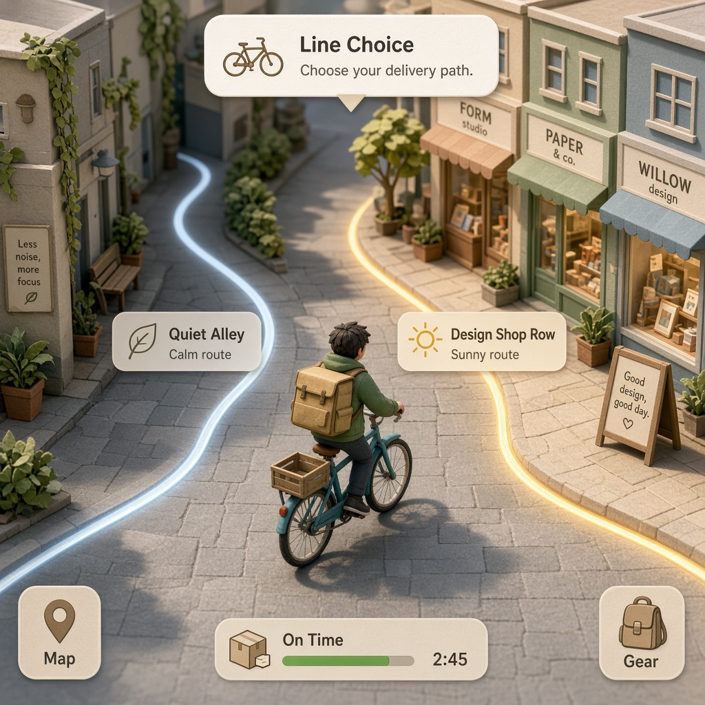 Line Choice fork between alley and Design Shop Row